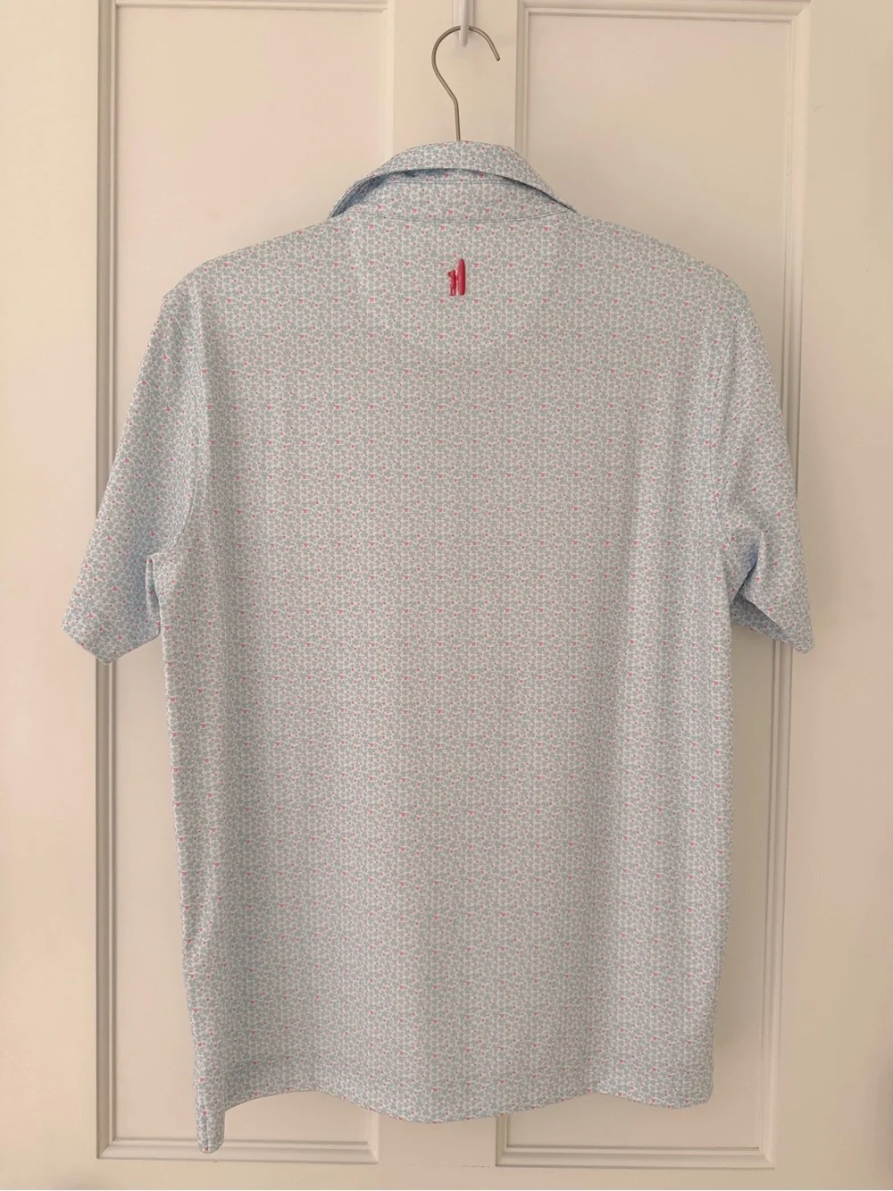 johnnie-O Light Blue Polo with Pink Micro Floral Print